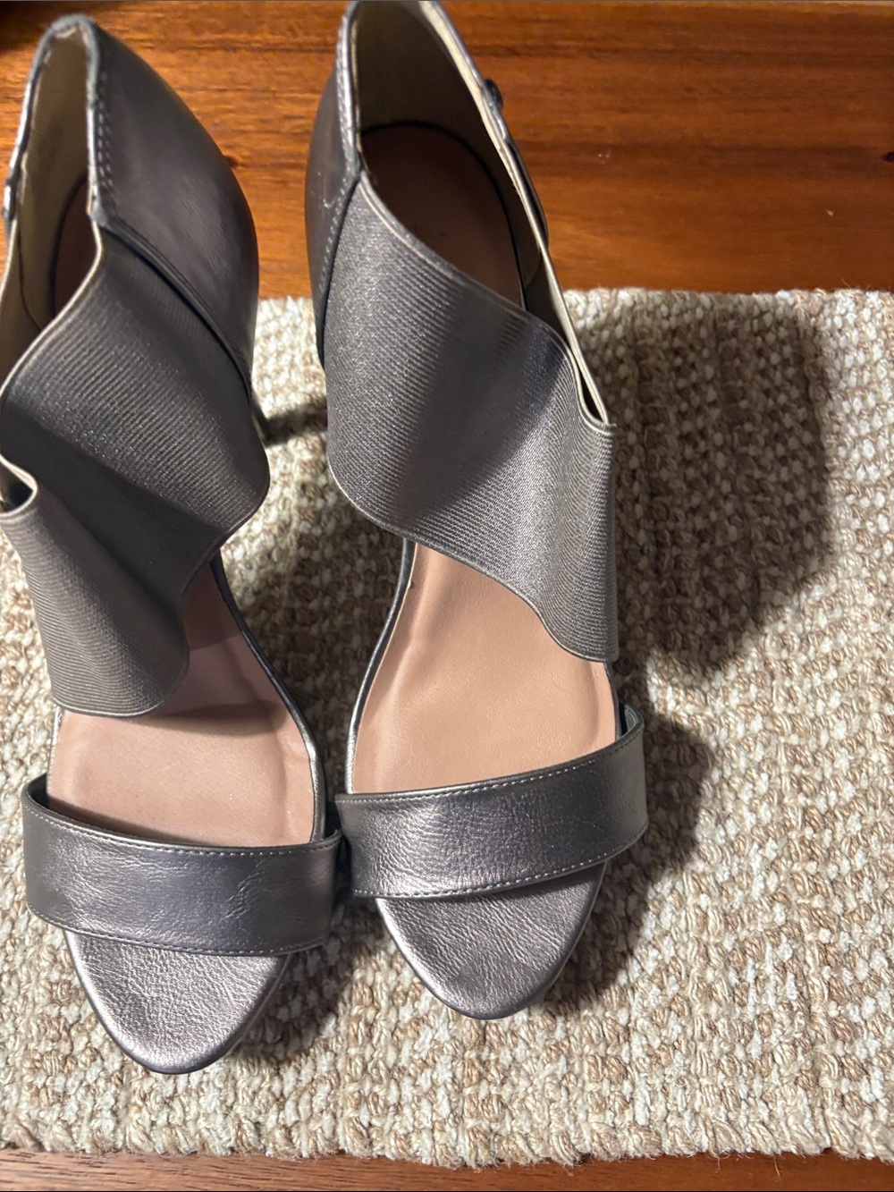 Simply Vera Vera Wang Metallic Gray Elastic Wrap Open-Toe Heels